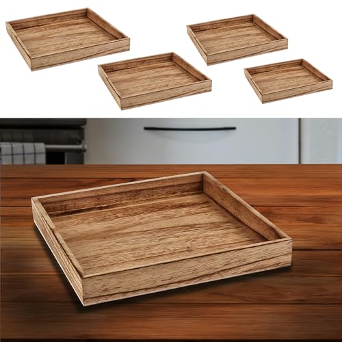 Holztablett 3er Set | 3 Größen Holzstärke 1cm Paulowniaholz Natur geflammt quadratisch | Dekotablett Tablett (1 x 4er Set Dekotablett Natur quadratisch) von Cepewa