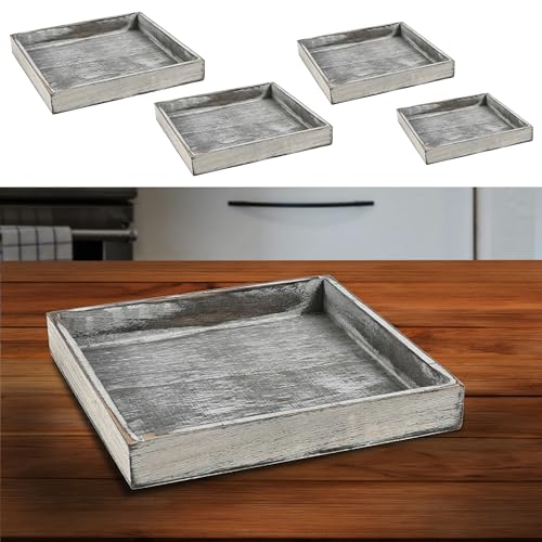 Holztablett 4er Set | 4 Größen Holzstärke 1cm Paulowniaholz grau quadratisch | Dekotablett Tablett (1 x 4er Set Dekotablett grau quadratisch) von Cepewa