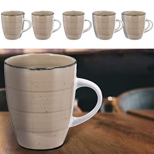 Kaffeebecher 6er Set | Steingut beige 360ml 9x11cm | Tasse Becher Henkeltasse Kaffeetasse Teetasse (1 x 6er Set Becher beige) von Cepewa