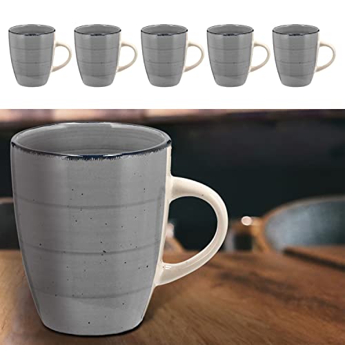 Kaffeebecher 6er Set | Steingut grau 360ml 9x11cm | Tasse Becher Henkeltasse Kaffeetasse Teetasse (1 x 6er Set Becher grau) von Cepewa