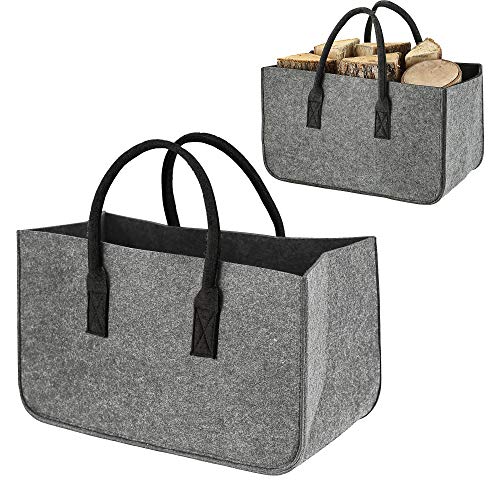 Kaminholztasche aus Filz │Stabiler Korb für Brennholz │hellgrau 48 x 28 x 25 cm (1 x Kaminholztasche hellgrau) von Cepewa