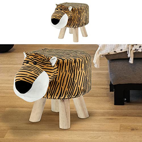 Cepewa Kinderhocker Tiermotiv Tiger | H30cm Plüsch Kiefernholz | Plüschsitz für Kinderzimmer (1 x Sitzhocker Tiger) von Cepewa