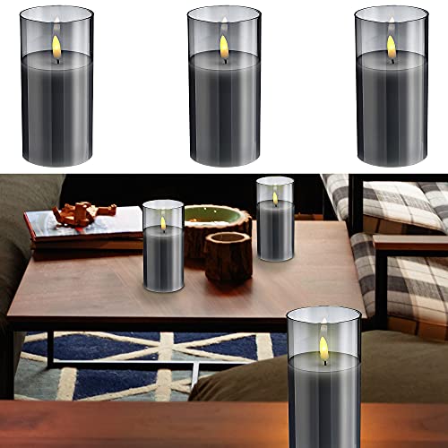 Cepewa LED Echtwachs-Kerze im Glas │7,5x15cm 3er Set │Warmweiße Flamme │Flacker- und Timerfunktion von Cepewa