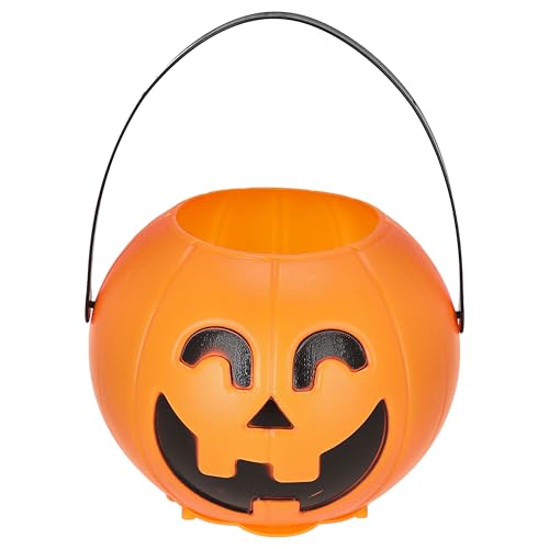 LED Halloween Kürbis Sammeleimer Sound | schwarz orange Kunststoff 15x17cm | Farbwechsel batteriebetrieben Henkeleimer von Cepewa