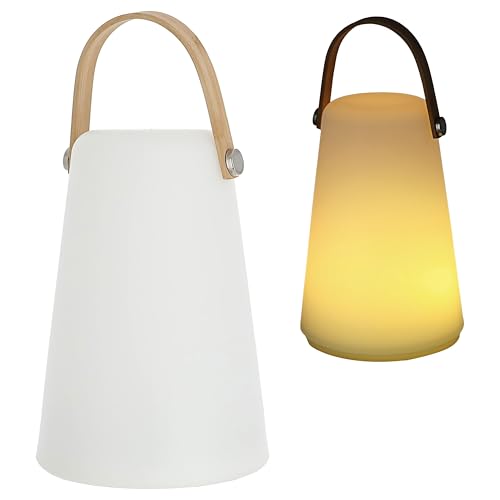 LED Leuchte 'Cone' | H20cm weiß braun Kunststoff | An-/Ausschalter 49 Lumen warmweiß | Henkellampe batteriebetrieben (1 x LED Leucht "Cone") von Cepewa