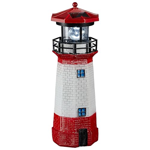 Cepewa LED Solar Leuchtturm | H28cm rot weiß | Gartendeko Leuchtfeuer Turm Leuchtfeuer Solarbeleuchtung (1 x LED Solar Leuchtturm H28cm) von Cepewa