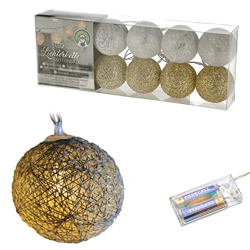 LED Lichterkette Cottonball │ Ø4cm weiß gold │Beleuchtung Leuchtbälle (1 x Cottonball Ø4cm weiß gold) von Cepewa