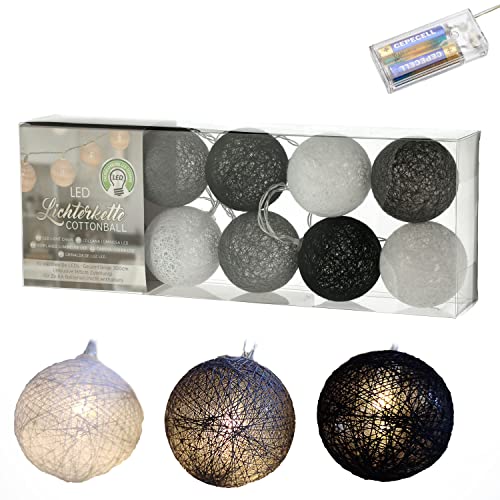 LED Lichterkette Cottonball │ Ø6cm weiß grau schwarz │Beleuchtung Leuchtbälle (1 x Cottonball Ø6cm weiß grau schwarz) von Cepewa
