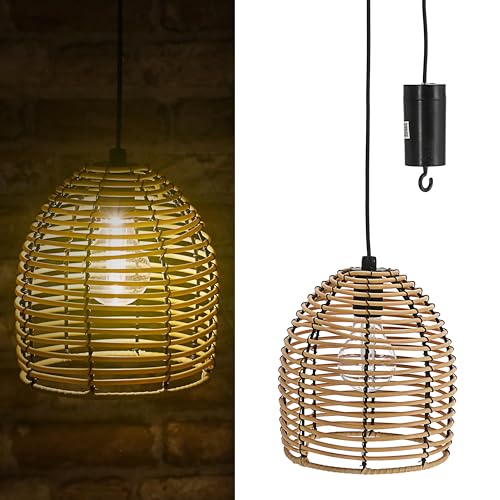 LED Rattan Lampe | batteriebetrieben 16x18x16cm warmweiß Zuleitung 80cm | Hängelampe mit Timerfunktion Outdoorgeeignet von Cepewa