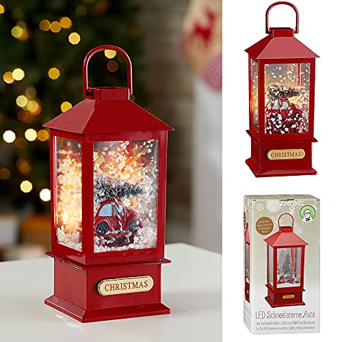 LED Schneelaterne Auto | 17x40cm 18 LEDs warmweiß | Schneefunktion Weihnachtsmusik | Weihnachtsbeleuchtung (1 x LED Schneelaterne Auto 17x40cm) von Cepewa