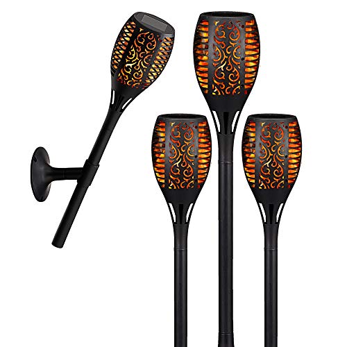 LED Solar Fackel | 4er Set 3in1 Gartenleuchte | Flammenflackern ca. 58cm Licht | Lampe zum stellen stecken | inkl. Wandhalterung von Cepewa