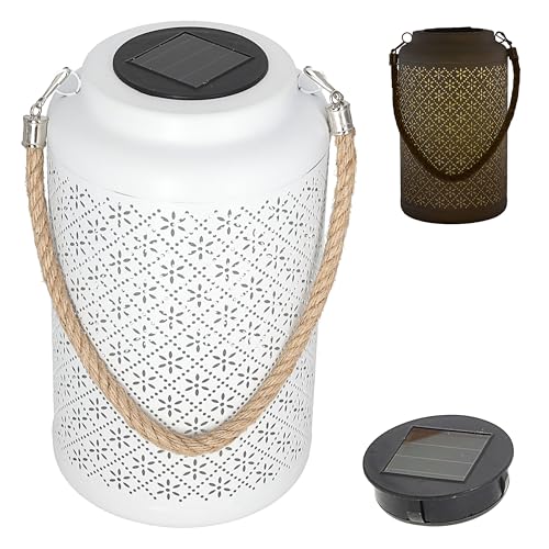 LED Solar Laterne 'Flowers' | warmweiß Eisen Kunststoff 15,5x25cm weiß | Outdoor Henkellampe Blumenmuster gestanzt (1 x LED Solar Laterne Blume) von Cepewa