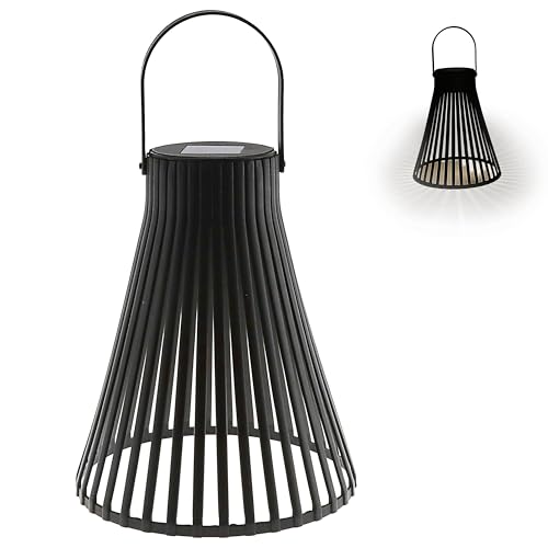LED Solar Laterne 'Stripes' Henkel | 20x24cm Kunststoff schwarz | warmweiß 1 Leds IP44 | Gartenleuchte zum Aufhängen von Cepewa
