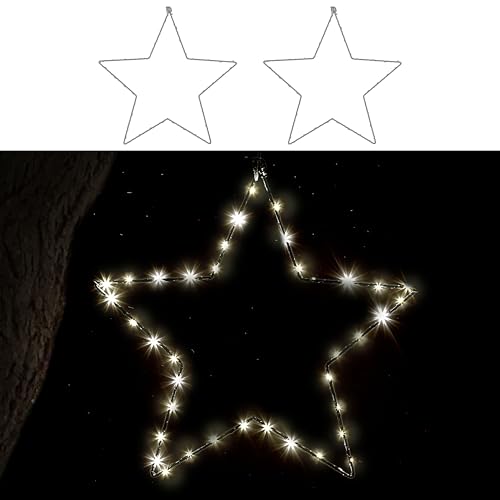 LED Stern 2er Set silber 30 LEDs | Eisen Kunststoff Ø30cm batteriebetrieben | Weihnachtsstern zum Aufhängen Gartendekoration (1 x 2er Set LED Stern Ø30cm silber) von Cepewa