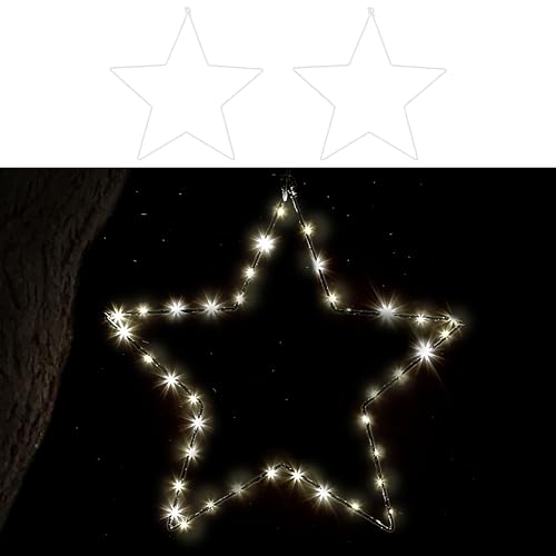 LED Stern 2er Set weiß 40 LEDs | Eisen Kunststoff Ø40cm batteriebetrieben | Weihnachtsstern zum Aufhängen Gartendekoration (1 x 2er Set LED Stern Ø40cm weiß) von Cepewa