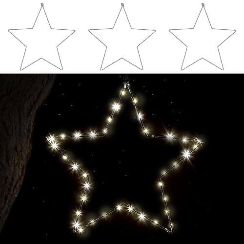 LED Stern 3er Set silber 20 LEDs | Eisen Kunststoff Ø20cm batteriebetrieben | Weihnachtsstern zum Aufhängen Gartendekoration (1 x 3er Set LED Stern Ø20cm silber) von Cepewa