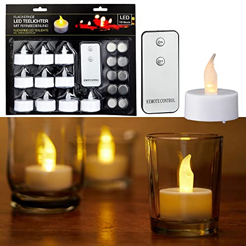 LED Teelicht 10er Set | Ø 3,5 cm weiß Fernbedienung inkl. Batterien | Timerfunktion flammenlos (1 x 10er Set Teelichter weiß) von Cepewa