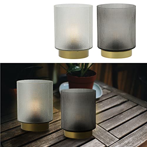 Cepewa LED Tischleuchte 2er Set H15cm │Glas weiß grau Reliefmuster │Stimmungslicht Lampenset batteriebetrieben (1 x 2er Tischleuchte 15cm) von Cepewa