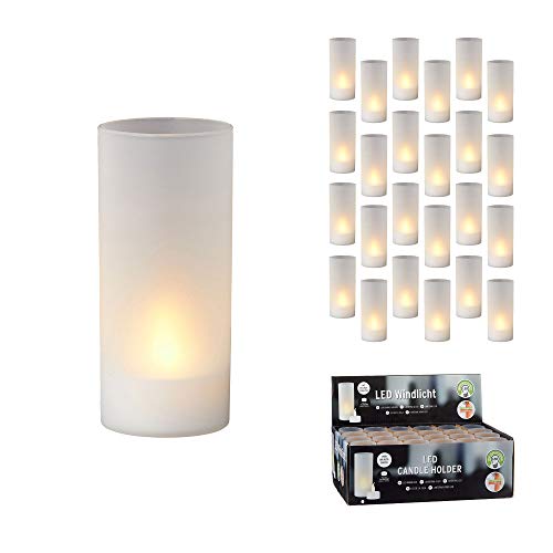 LED Windlicht weiß Deko Kerze Timer Garten Wohnzimmer Flammenflackern Teelichter (24 x LED Windlicht) von Cepewa