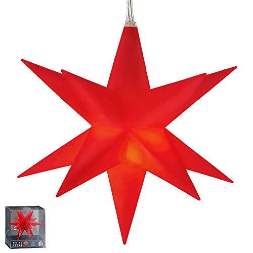 Leuchtstern aus Kunststoff Weihnachststern zum hängen beleuchtet mit Timerfunktion in verschiedenen Farben inkl. Leuchtmittel Ø 12cm (rot) von Cepewa