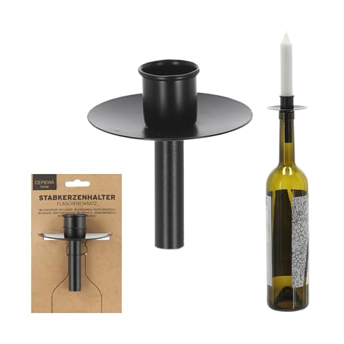 Metall Flaschen Kerzenhalter 8 cm,schwarz, Flaschenaufsatz für Stabkerzen,Advent Kerzen Ständer Leuchter Einsatz für Tafelkerzen von Cepewa