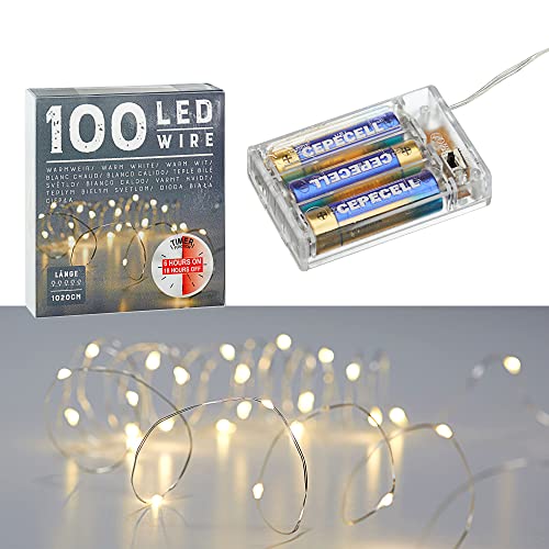 Cepewa Mikro Draht Lichterkette Stern warmweiß silber Batterie Deko Beleuchtung Weihnachten Timer (1 x 100 LED Mikro-Draht Lichterkette) von Cepewa