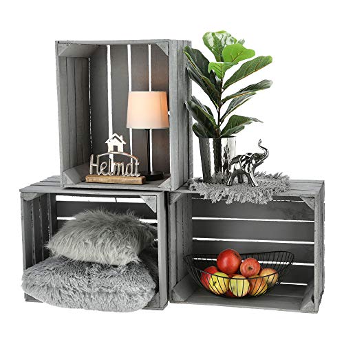 Obstkiste zum Stapeln 3er Set grau │gebrauchter Vintage Look │Weinkiste aus Holz 50 x 40 x 30 cm (1 x 3er Set Obstkiste grau) von Cepewa
