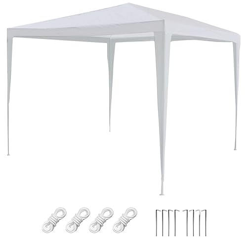 Pavillon Partyzelt | 3m x 3m Zelthöhe 2,6m Stahl Plane 90g/m² | 4 Seile 8 Heringe | Gartenzelt mit UV-Schutz (weiß 3x3m) von Cepewa