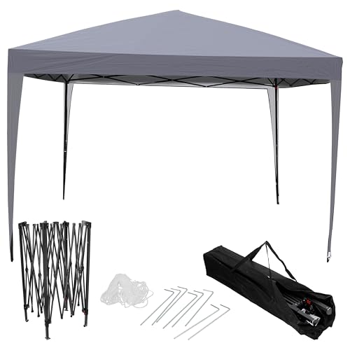 Pavillon Partyzelt PopUp | 3x3m Stahlgestell 2,6m hoch Polyester 210D | 4 Seile 8 Heringe Tragetasche | Gartenzelt mit UV-Schutz (anthrazit 3x3m) von Cepewa