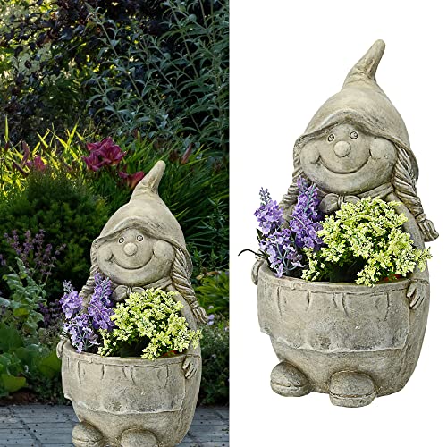 Cepewa Pflanztopf Gartenzwerg Frau │ H35,5cm Steintopf Magnesia grau │ Blumentopf Übertopf Zwerg Topf (1 x Pflanztopf Zwerg Frau) von Cepewa