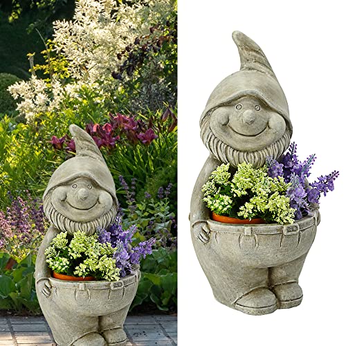 Cepewa Pflanztopf Gartenzwerg Mann │ H36cm Steintopf Magnesia grau │ Blumentopf Übertopf Zwerg Topf (1 x Pflanztopf Zwerg Mann) von Cepewa