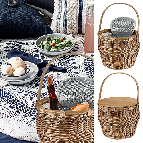 Picknickkorb mit Thermofunktion │Picknicktisch Funktion │ Rattan 38x34cm Isoliertasche Holzdeckel │ Korbflechter Picknick Henkelkorb von Cepewa