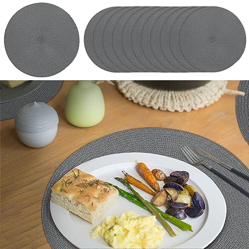 Platzmatte 12er Set | 100% Polypropylen rund grau Ø 38 cm | Tischset in Spiraloptik abwaschbar (1 x 12er Set Tischset rund grau) von Cepewa