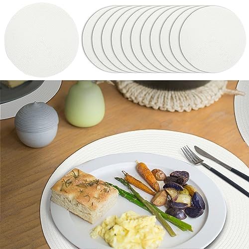 Platzmatte 12er Set | 100% Polypropylen rund weiß Ø 38 cm | Tischset in Spiraloptik abwaschbar (1 x 12er Set Tischset rund weiß) von Cepewa