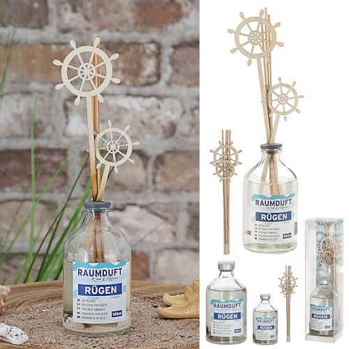 Raumduft Rügen 2er Set | 100ml 4 Rattanstäbe 2 Dekostäbe 5x21cm Glas | Duftaroma Diffuser (1 x 2er Set Raumduft 'Rügen') von Cepewa