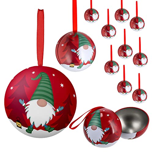 Santa Weihnachtskugel aus Metall zum Aufhängen und Öffnen Weihnachtsschmuck Christbaumkugel Weihnachtsmann (12x Weihnachtskugel Wichtel) von Cepewa