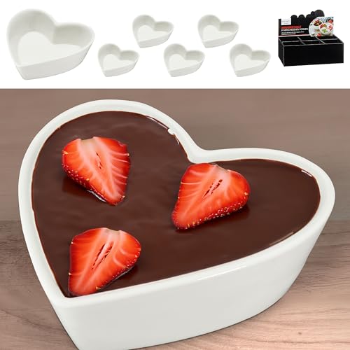 Servierschale Herz 6er Set | weiß 10,5x3,6x10,3cm New Bone China | Auflaufform Tischgeschirr Snackschale (1 x 6er Set Servierschale Herzform) von Cepewa