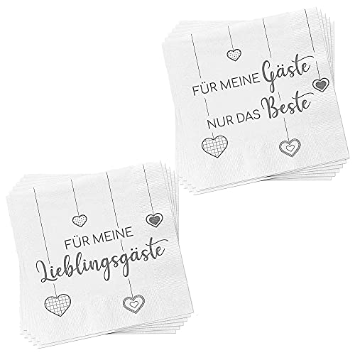 Servietten 40er Set │ 2 Motive Sprüche "Gäste" │3lagige Papierserviette 33x33cm │stoffähnlich Tuch Partyzubehör (40er Set Serviette "Gäste") von Cepewa