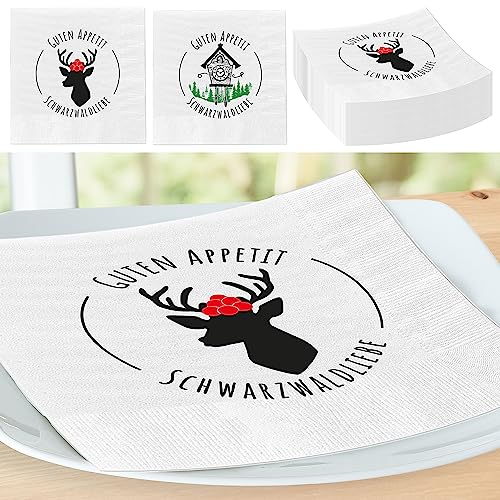 Servietten 80er Set "Schwarzwald" 2 Motive │ 3lagige Papierserviette 33x33cm │ stoffähnlich Partyzubehör (1 x 80 Servietten Schwarzwald) von Cepewa