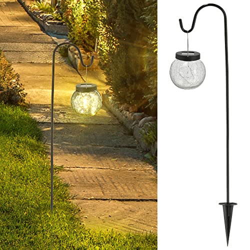 Cepewa Solar LED Leuchte Gartenstecker Kugel │ H70cm Crackle-Design Solarpanel 20 LEDs warmweiß │Wegelicht Gartenleuchte von Cepewa