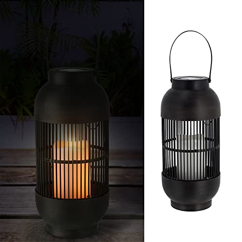 Solar Laterne Henkel | 15x33cm Kunststoff schwarz 12 Leds warmweiß Gitterdesign | Tischlampe Gartenleuchte Wegelampe (1 x Solar Laterne H33cm) von Cepewa