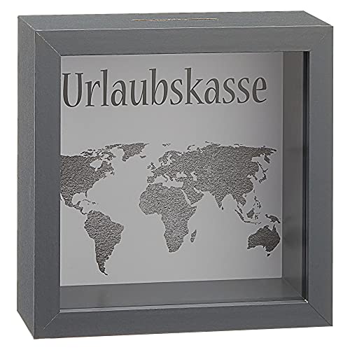 Spardose Urlaubskasse │ Bilderrahmen B14,5cm grau MDF Glas │ Sparbüchse Gelddose Geldgeschenk von Cepewa