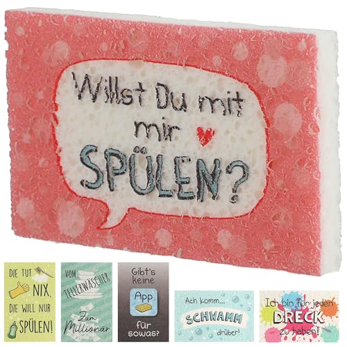 Spülschwamm 6er Set sechs Design | 10,5x7x3cm Polyester | Reinigungsschwamm bunt Bedruckt mit 6 Motiven von Cepewa