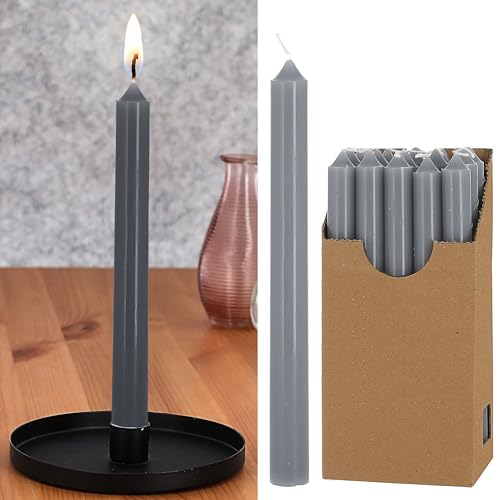 Cepewa Stabkerze 20er Set | 2x25cm grau | Paraffin | Wachskerze Echtwachs Dekokerze Kerze glänzend Spitzkerze von Cepewa