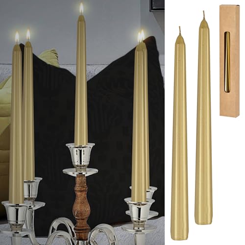 Cepewa 2er Set Stabkerzen gold | 2x25cm Paraffin | Wachskerze Echtwachs Dekokerze Kerze glänzend Spitzkerze (1 x 2er Stabkerzen gold) von Cepewa