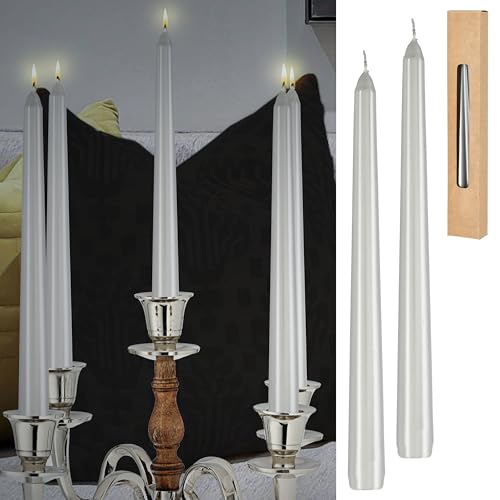 Stabkerze 2er Set silber | 2x25cm Paraffin | Wachskerze Echtwachs Dekokerze Kerze glänzend Spitzkerze (1 x 2er Stabkerzen silber) von Cepewa
