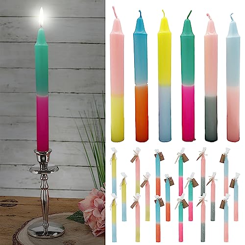 Stabkerze Colorful 24er Set | rund 2x19cm 6 Farbverläufe Paraffin | Wachskerze Echtwachs (1 x 24er Set Stabkerze Colorful) von Cepewa