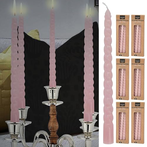 Stabkerze 'Twisted' 24er Set | H20cm rosa Paraffin | Kerze gedreht | Wachskerze Spiralkerze für Kerzenständer (1 x 24er Set Stabkerzen rosa) von Cepewa
