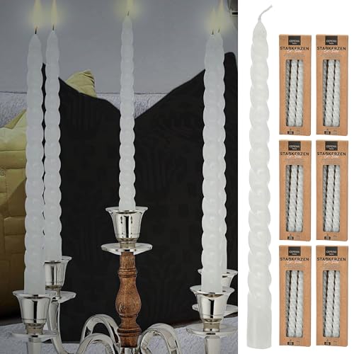Stabkerze 'Twisted' 24er Set | H20cm weiß Paraffin | Kerze gedreht | Wachskerze Spiralkerze für Kerzenständer (1 x 24er Set Stabkerzen weiß) von Cepewa