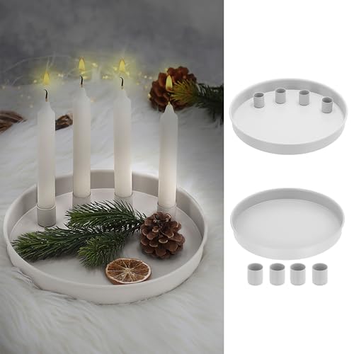 Stabkerzenhalter 'GoldMagnet' magnetisch | Metall weiß rund Ø25x3cm | 4 Kerzenhalter Kerzentablett Tablett Stabkerzen (1 x Stabkerzenhalter Ø25cm Weiß) von Cepewa